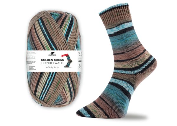 Grindelwald, stretch sock wool, Golden socks, Pro Lana, golden socks brown, blue